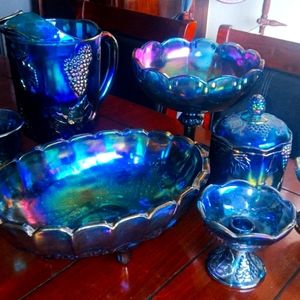 Vintage Carnival Glass Blue. Set or seperate.